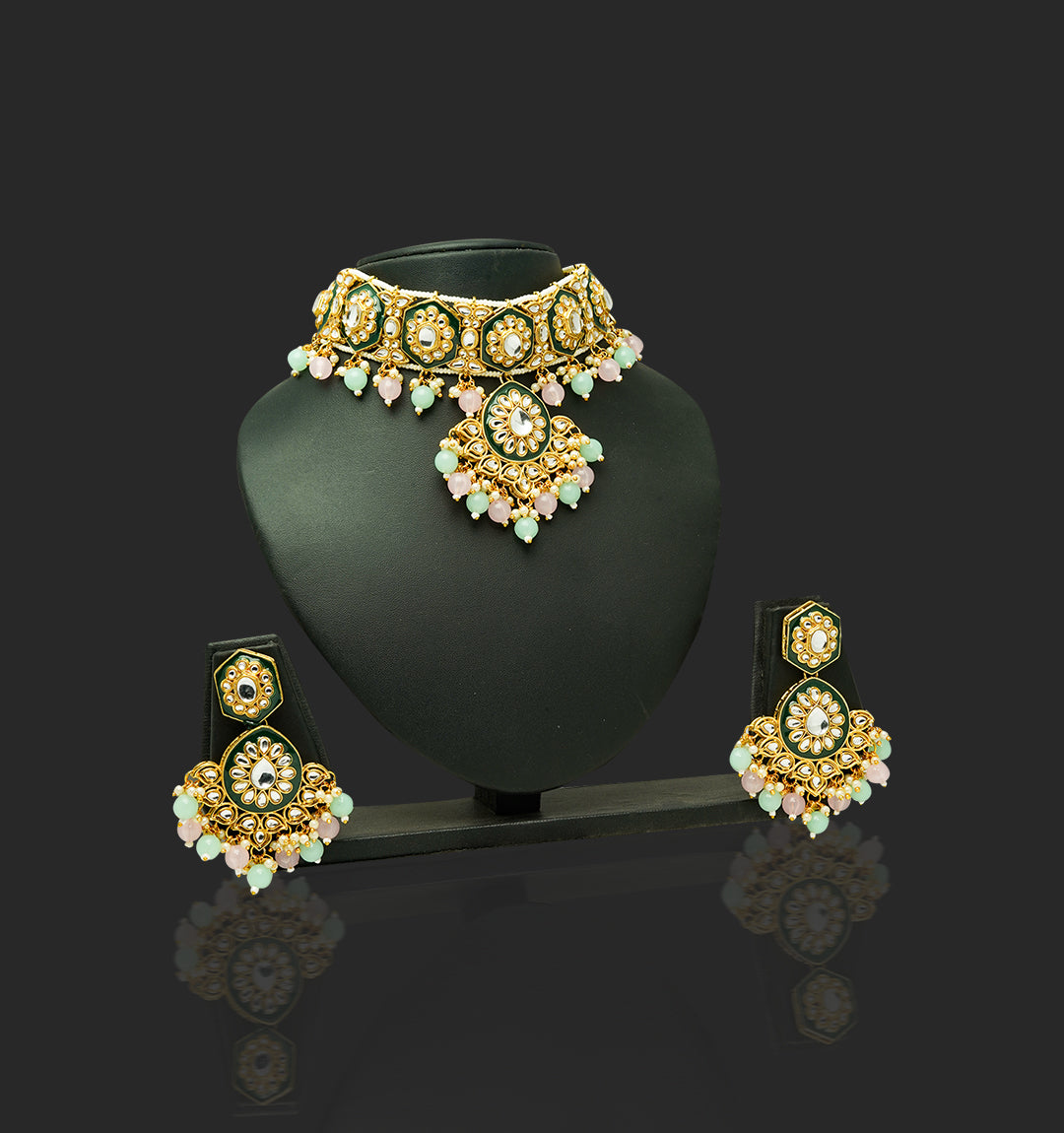 Majestic Marvel Green Gold Plated Choker